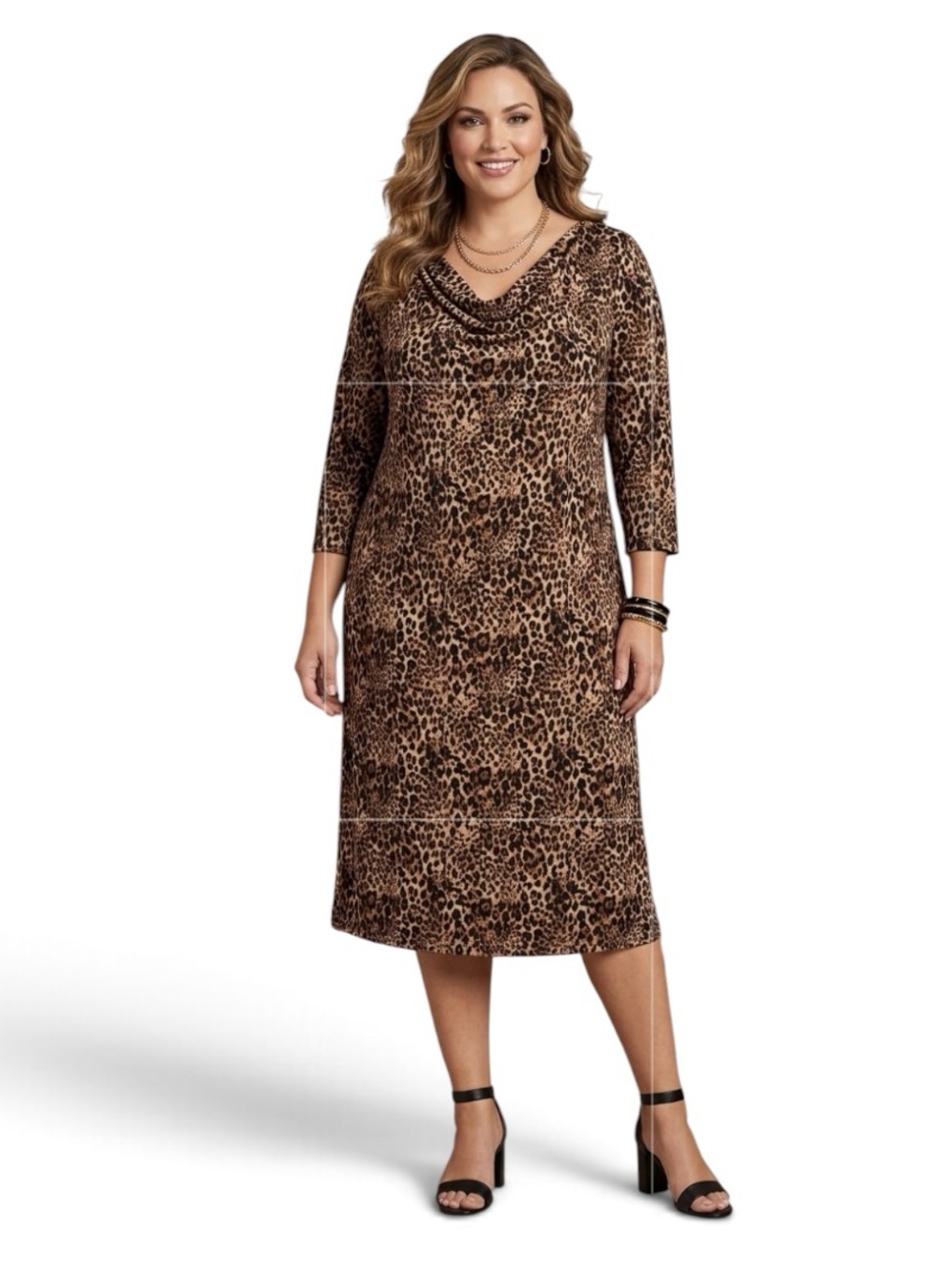 Catherines Black Label Animal Leopard Print Draped Neckline Black Brown Sz 4X